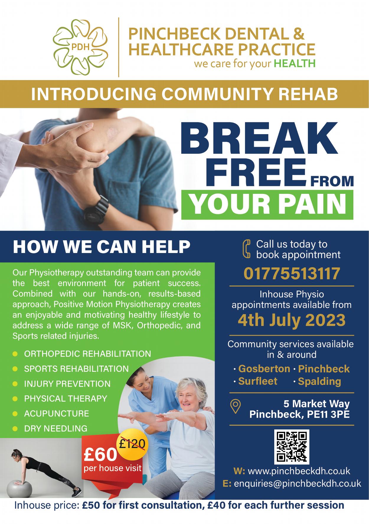 a flyer advertising physiotherapy at Pinchbeck Dental & Healthcare Practice